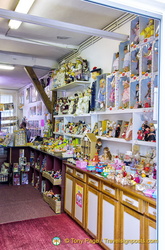 Shelfs of toys in the museum shop